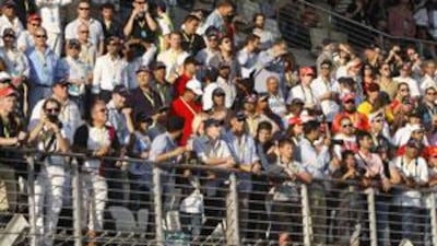 The crowded main grandstand at the Abu Dhabi Grand Prix.