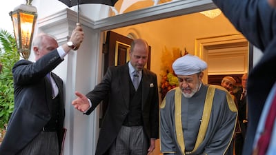 Sultan Haitham and Prince William leave the Omani ruler's residence in London, before travelling to Windsor. Reuters
