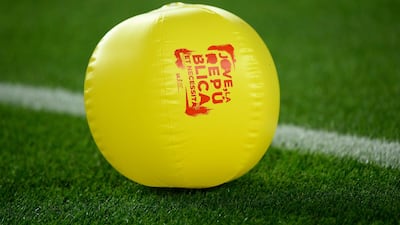 A yellow ballon bearing the sentence "Youngster, the republic needs you" thrown by a supporter during the match. AFP