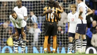 The Spurs defence concede yet another goal against Hull City at White Hart Lane.