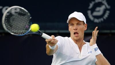 Czech Republic's Tomas Berdych booked his second consecutive final in Dubai after beating Philipp Kohlschreiber of Germany on Friday, February 28, 2014. Karim Sahib / AFP