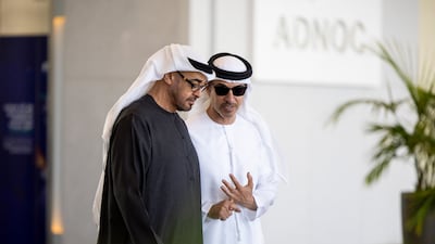 President Sheikh Mohamed with Sheikh Hazza bin Zayed, Ruler’s Representative in Al Ain Region. UAE Presidential Court