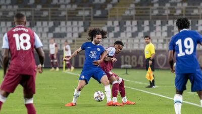 Chelsea's Marc Cucurella makes a challenge against Villa. Antonie Robertson / The National