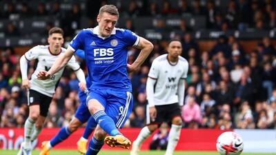 Leicester's Jamie Vardy misses a penalty. Getty