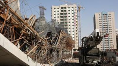 The scene of the building collapse in the Abu Shagara district of Sharjah.