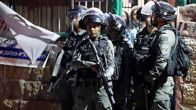 Israeli border guards gather in the East Jerusalem neighbourhood of Sheikh Jarrah. AFP