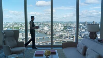 Sky Lobby, St Paul's view, at the Shangri-La Hotel, At The Shard, London. Courtesy Shangri-La Hotel