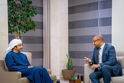 Sheikh Abdullah bin Zayed Al Nahyan, Minister of Foreign Affairs and International Cooperation and James Cleverly, UK Minister of State for Middle East and North Africa. WAM