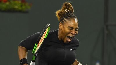 Serena Williams of the United States reacts after winning the first set of their second-round match against Victoria Azarenka at Indian Wells. Reuters