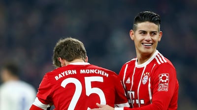 James Rodriguez, right, has found a consistency in Bayern's attack that only surfaced sporadically while exiled out on the wing at the Bernabeu. Michaela Rehle / Reuters
