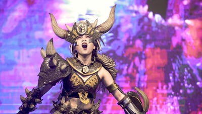 Isabel Cueva, dressed as Nergigante from 'Monster Hunter World', took first place in the cosplay competition at the GirlGamer eSports Festival in Dubai on February 21, 2020. Victor Besa / The National