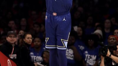 Anthony Davis of Team LeBron grabs a rebound in the first quarter against Team Giannis. AFP