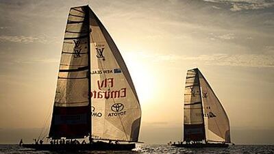 Emirates Team New Zealand, left, led by the skipper Dean Barker, competes against the Italian Team Azzurra, led by the skipper Francesco Bruni, during the final of the Louis Vuitton Trophy off Nice, France, in November. Team Azzurra won.