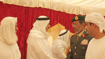 Lt General Hamad Mohammed Thani Al Rumaithi, Chief of Staff of the UAE Armed Forces, offers condolences to the families of soldiers who fell in the line of duty while serving in Operation Restoring Hope in Yemen. Wam