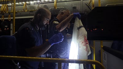 Israeli security forces inside the bus. AFP