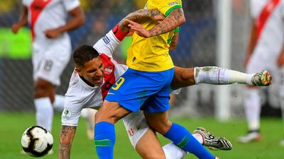 Peru's Paolo Guerrero is fouled by Jesus. AFP
