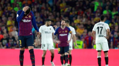Barcelona defender Gerard Pique reacts during the Copa del Rey final. AP Photo