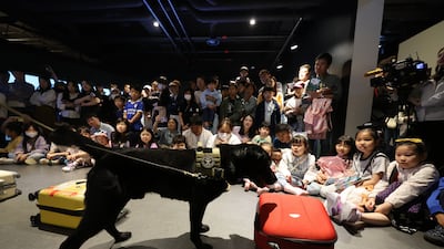 Children watch a demonstration of a police sniffer dog detecting mock explosives at the Korea National Police Museum on Children's Day in Seoul, South Korea. EPA