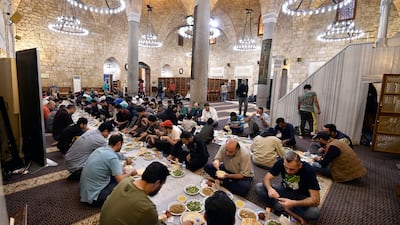 Iftar at the Prince Mansour Assaf Mosque in central Beirut, Lebanon. EPA