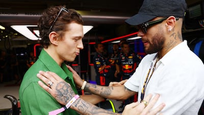 Actor Tom Holland with PSG star Neymar ahead of the Monaco GP on Sunday, May 28, 2023. Getty