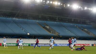 CSKA Moscow's Bebras Natcho, right, shoots during their Champions League match against Manchester City in an empty Arena Khimki on Tuesday night. Maxim Shemetov / Reuters