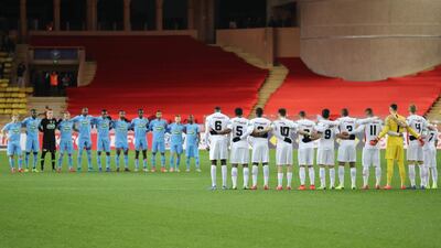 Players pay tribute to Sala before the start of the French Cup match between Monaco and Metz at the Louis II stadium in Monaco. AFP