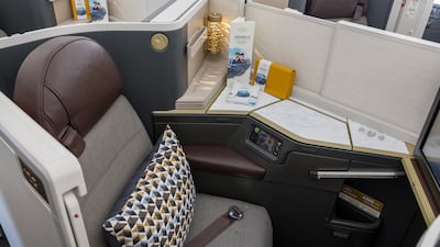 Celebratory amenity kits in business class on Etihad's first flight from Terminal A, which will connect Abu Dhabi to 117 global destinations