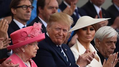 President of the United States, Donald Trump and First Lady of the United States, Melania Trump sit next to Queen Elizabeth II during the D-Day Commemorations in Portsmouth, England. Getty Images
