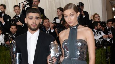 Zayn Malik, left, and Gigi Hadid at the Met Gala in New York. AP