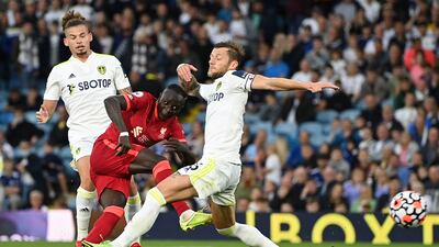 Liverpool striker Sadio Mane scores the third goal. Getty