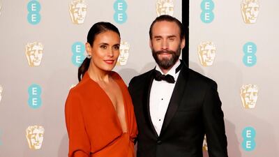 Joseph Fiennes and Maria Dolores Dieguez at the 2019 Bafta Awards ceremony at the Royal Albert Hall in London, on February 10, 2019. AFP