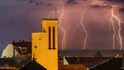 Lightning illuminates the sky over Nagykanizsa, Hungary. AP