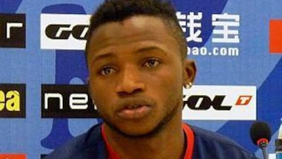 Rayo Vallecano's Guinean forward Lass Bangoura reurned the previous day from Morocco where the Guinean national soccer prepares for a match against Ghana, said that he voluntarily decided to leave Morocco as a precautionary measure, due to the many cases of Ebola that have appeared in his home country. EPA/DAVID RAMIRO