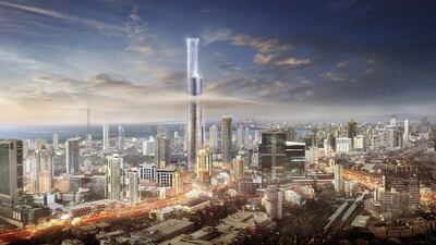 Above, a rendering of the Mumbai skyline with the World One tower in the centre. Courtesy Lodha Group