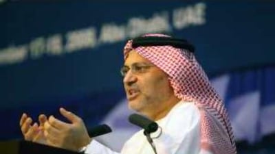 Dr. Anwar Gargash, Minister of State for Foreign Affairs, speaks at the Arab World conference held at Emirates Centre for Strategic Studies and Research.