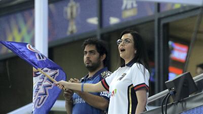 Nita Ambani, co- owner of Mumbai Indians, cheers her team in Dubai.