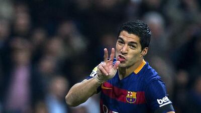 Barcelona's Luis Suarez celebrates scoring their opening goal. Getty Images