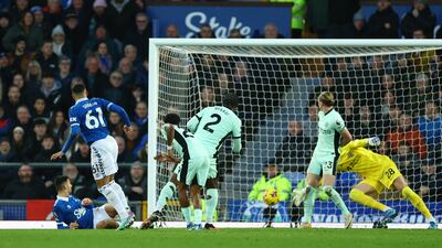Everton's Lewis Dobbin scores their second goal. Reuters