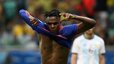 Colombia's Roger Martinez celebrates scoring their first goal. Reuters