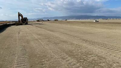 Construction work is under way to prepare the site in Yumeshima, a man-made island in southern Japan