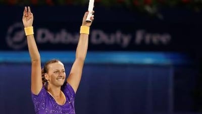 Petra Kvitova of the Czech Republic celebrates after defeating Sara Errani in Dubai.