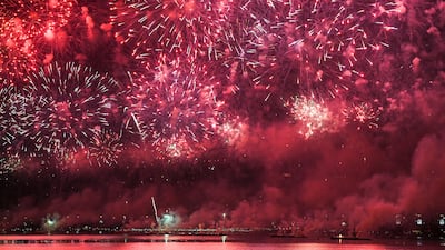 A colourful fireworks display on the UAE's 47th National Day at the Corniche, Abu Dhabi, on December 2, 2018. Khushnum Bhandari/ The National