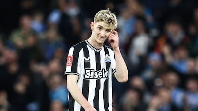 Newcastle United winger Anthony Gordon reacts after his side go 2-0 down. AFP