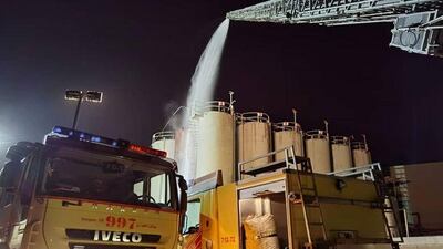 The fire broke out on Monday in a tank owned by an oil waste processing and refining company in Fujairah.