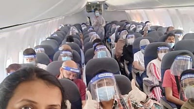 Dhanashree Patil on a private flight she helped organise in June to help workers and families return to India last year. Courtesy: Dhanashree Patil