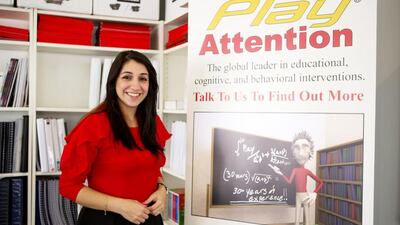 Suzan Sherif, a Play Attention specialist at Know How for Management Consulting at their office in Al Zahiyeh, Abu Dhabi, says each exercise in the programme ‘does something different’. Christopher Pike / The National
