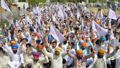 Indian farmers protest in Amritsar ahed of nationwide elections. Narinder Nanu / AFP