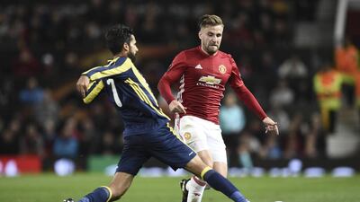 Luke Shaw, right, has had injury problems but could still be a long-term prospect at Manchester United. Oli Scarff / AFP
