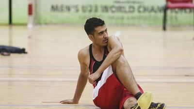 Al Tilal player Mohammed Yaeesh is photographed after practice at Al Ahli Sports Club in Dubai. Sarah Dea / The National