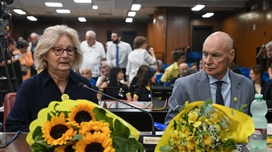 Paola Deffendi and Claudio Regeni, the parents of Giulio Regeni, in court before the verdict in the trial in Rome on Monday. EPA